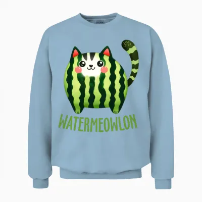Funny Cat Watermelon Watermewlon Unisex Sweatshirt - Light Blue