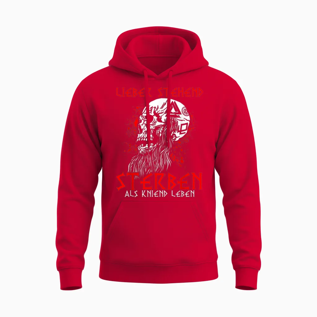 Lieber Stehend Sterben Als Kniend Leben Punk Rock Biker Unisex Hoodie in Red