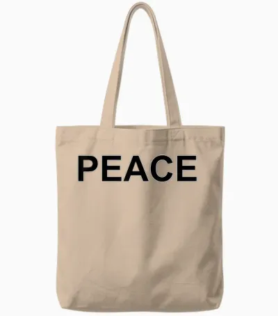 Peace Large Police in Black with White Edge Tote Bags - Natural