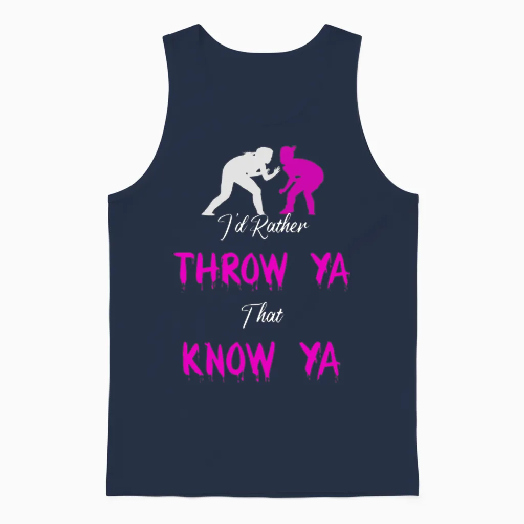 Id Rather Throw Ya Than Know Ya Wrestling Funny Unisex Tank Top in Navy