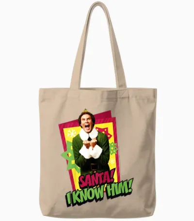 Kids Elf Buddy I Know Santa Bold Text Tote Bags - Natural