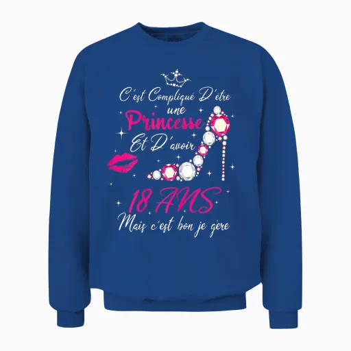Birthday 18 Year Old Girl Princess Gift Humour Funny Party T-Shirt, Black, Female X-Small Unisex Sweatshirt - Royal