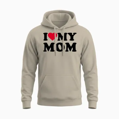 I Love My Mom Heart Grandma Family Unisex Hoodie - Sand