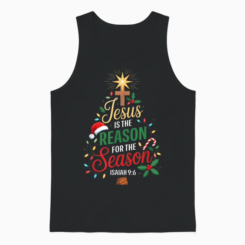 Jesus Is the Reason for the Season Christmas Xmas Christian Unisex Tank Top in Black