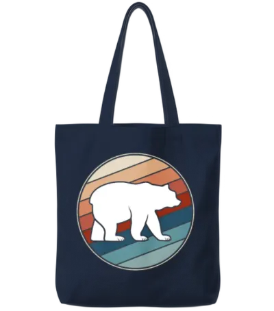 Bear in Retro Style Tote Bags - Navy