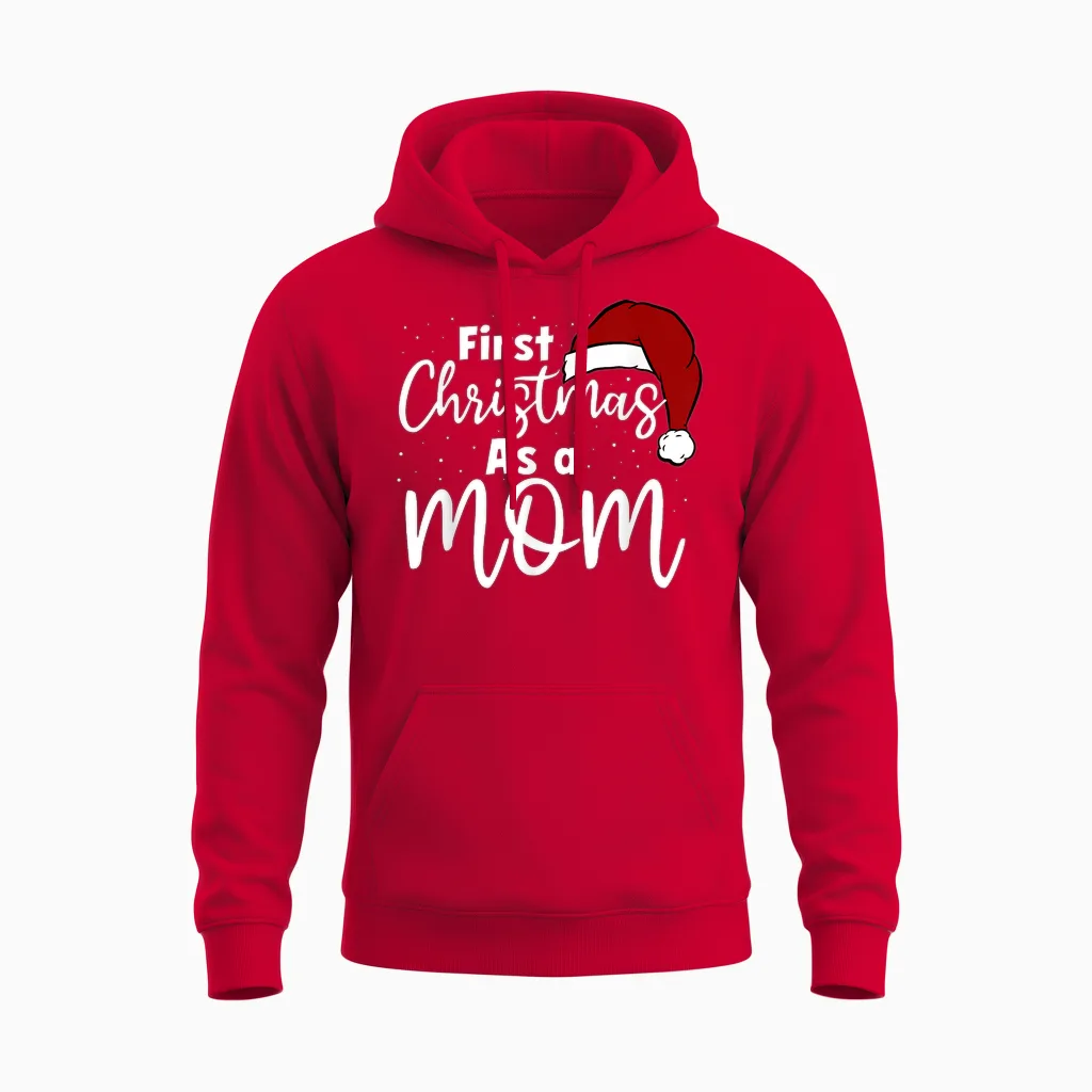 First Christmas as a Mom Family Matching New Mommy Xmas Unisex Hoodie in Red