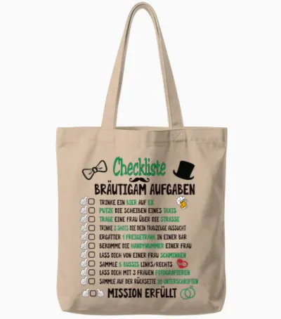Groom Tasks Rumbling Jga Checklist T-Shirt, White Tote Bags - Natural