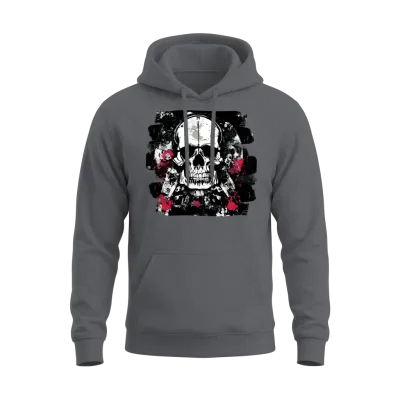 Skull Trash Polka Heavy Metal Rock Unisex Hoodie - Charcoal