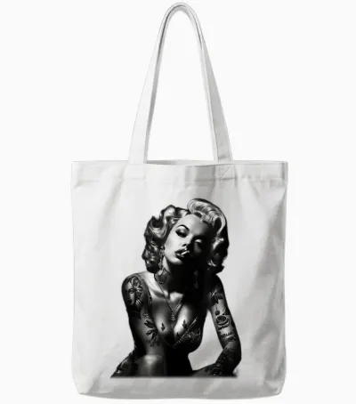 Tattoo Cigarette Sexy Girl T-Shirt, Black, S Tote Bags - White