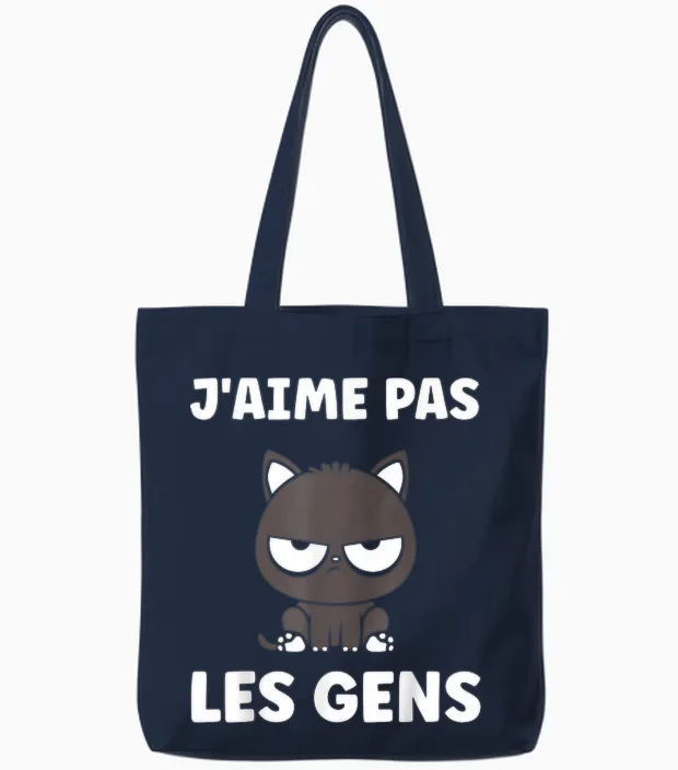 Funny Simple Cat Cute Grunt Funny I Love Not People Tote Bags in Navy