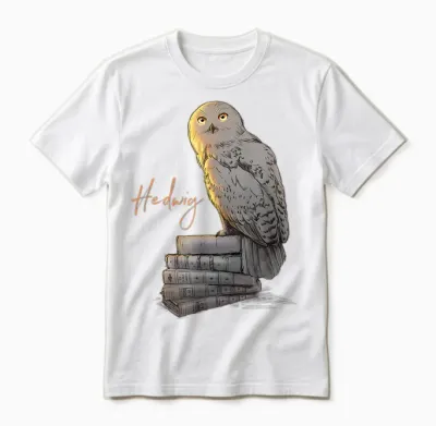 Harry Potter Hedwig Books Painted T-Shirt, Black Unisex T-Shirt - White