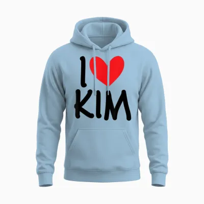 I Love Kim Personalised Name Girl Woman Bff Friend Heart Unisex Hoodie - Light Blue
