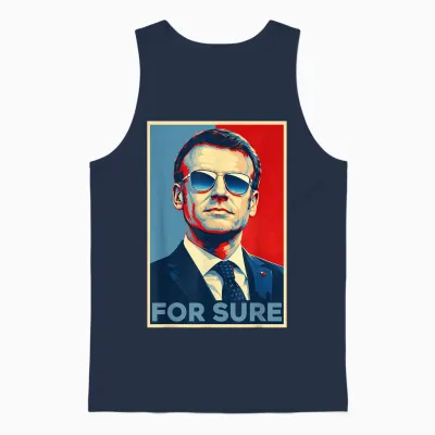 Macron for Sure Aviator Glasses Parody Pop Art Meme Unisex Tank Top - Navy