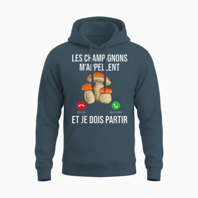 Mushrooms Call Me I Must Go Mushroom Porcini T-Shirt, Black, S Unisex Hoodie - Dark Heather