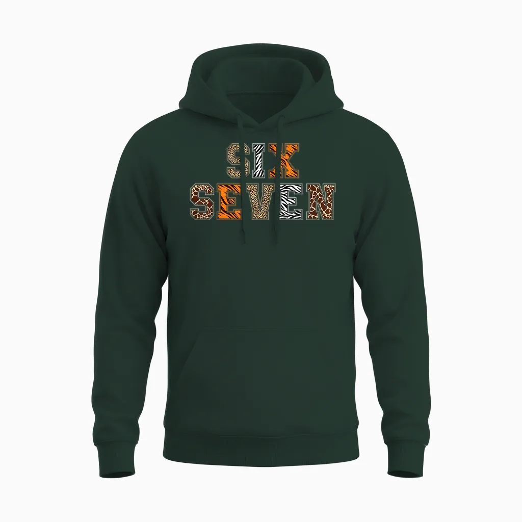 Boys Animal Print Clothes Six Seven Kids Zoo 67 Meme Girls Unisex Hoodie in Forest