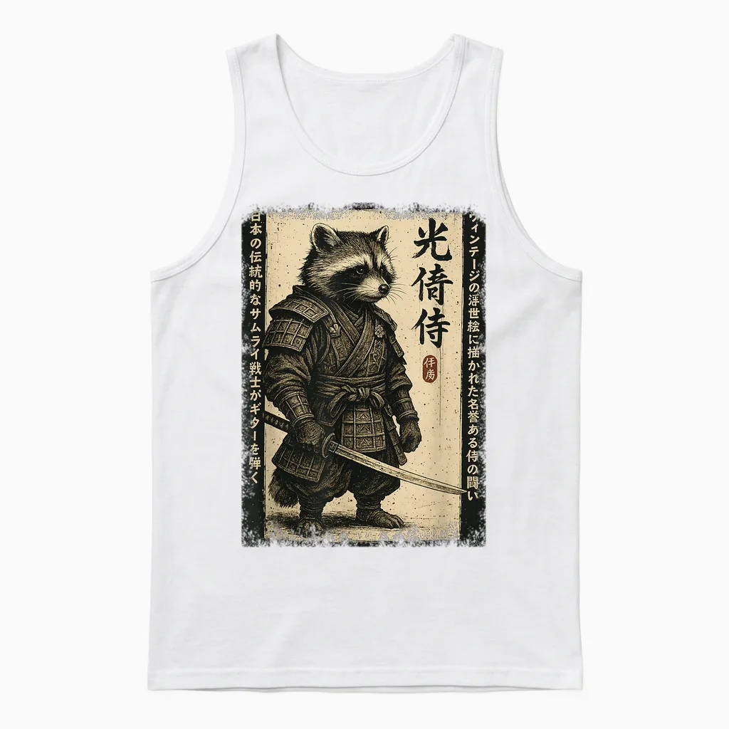 Graphique Anime Pour Homme, Samouraï Japonais Raton Laveur Unisex Tank Top in White