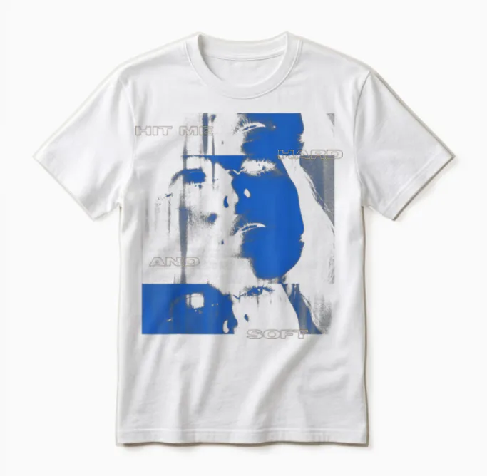 Official Billie Eilish Hit Me Hard and Soft Blue Photo Unisex T-Shirt in White