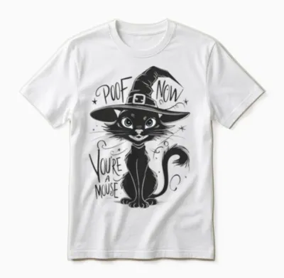 Retro Kitty Cat Witch Unisex T-Shirt - White