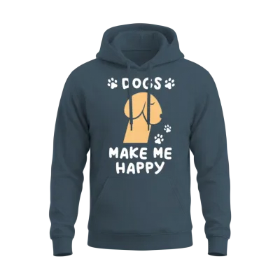 Dogs Make Me Happy Funny Penis Unisex Hoodie - Dark Heather