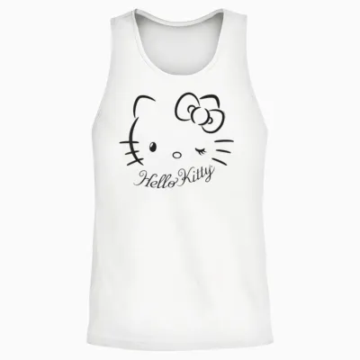 Sanrio Hello Kitty Winking Tee T-Shirt, Women's Casual Classic Cartoon Letter Print T-Shirt, Grey, Small Unisex Tank Top - White