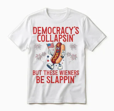 Democracy's Collapsing Funny Hot Dog 4th July 250 Years Unisex T-Shirt - White