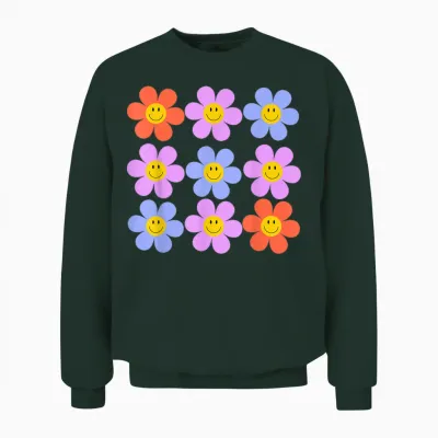 Hippie Retro Flower Power Kawaii Blumen Floral 60er 70er Jahre Unisex Sweatshirt - Forest
