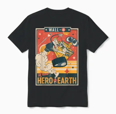 Disney and Pixar’s Wall-E a New Hero of Earth T-Shirt Small Unisex T-Shirt - Black