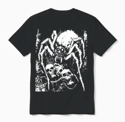 Crust Punk Spider Horror Creepy Edgy Goth Grunge Weirdcore T-Shirt, Black Unisex T-Shirt - Black