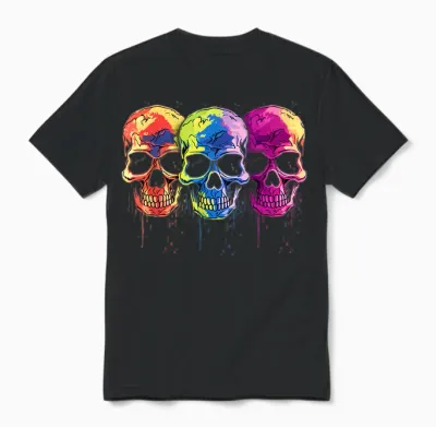 Skulls Colourful Teardrop 80s Retro Style Skull T-Shirt, Black Unisex T-Shirt - Black