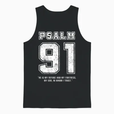 Psalm 91 Jersey Look Bible Verse (back Print Only) Christian T-Shirt, Black Unisex Tank Top - Black