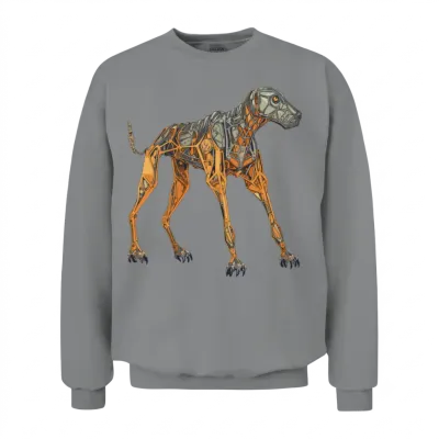 Doberman Cyborg Dog in Orange Unisex Sweatshirt - Sport Grey