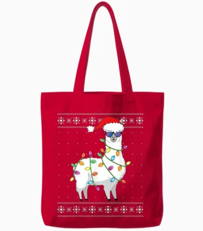 Alpaca Christmas Tree Funny Ugly Christmas Tote Bags - Red