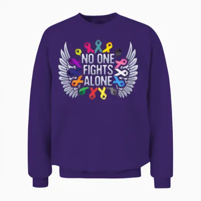 Multi Color Ribbon Cancer Awareness, No One Unisex Sweatshirt - Purple