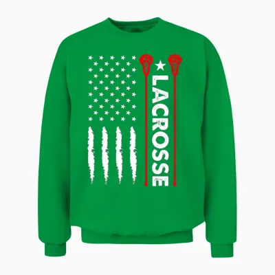 Funny Fourth of July American Flag Lacrosse Gifts Unisex Sweatshirt - Irish Green