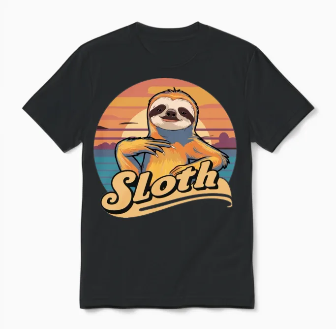 Funny Sloth Retro Vintage Unisex T-Shirt - Black