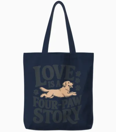 Love Is a Four Paw Story Dog Lover Tee Gift Design Tote Bags - Navy