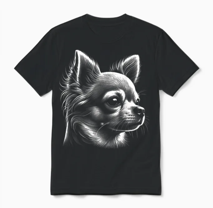 Cute Chihuahua - Head Portrait in Drawing Style T-Shirt, Black Unisex T-Shirt in Black