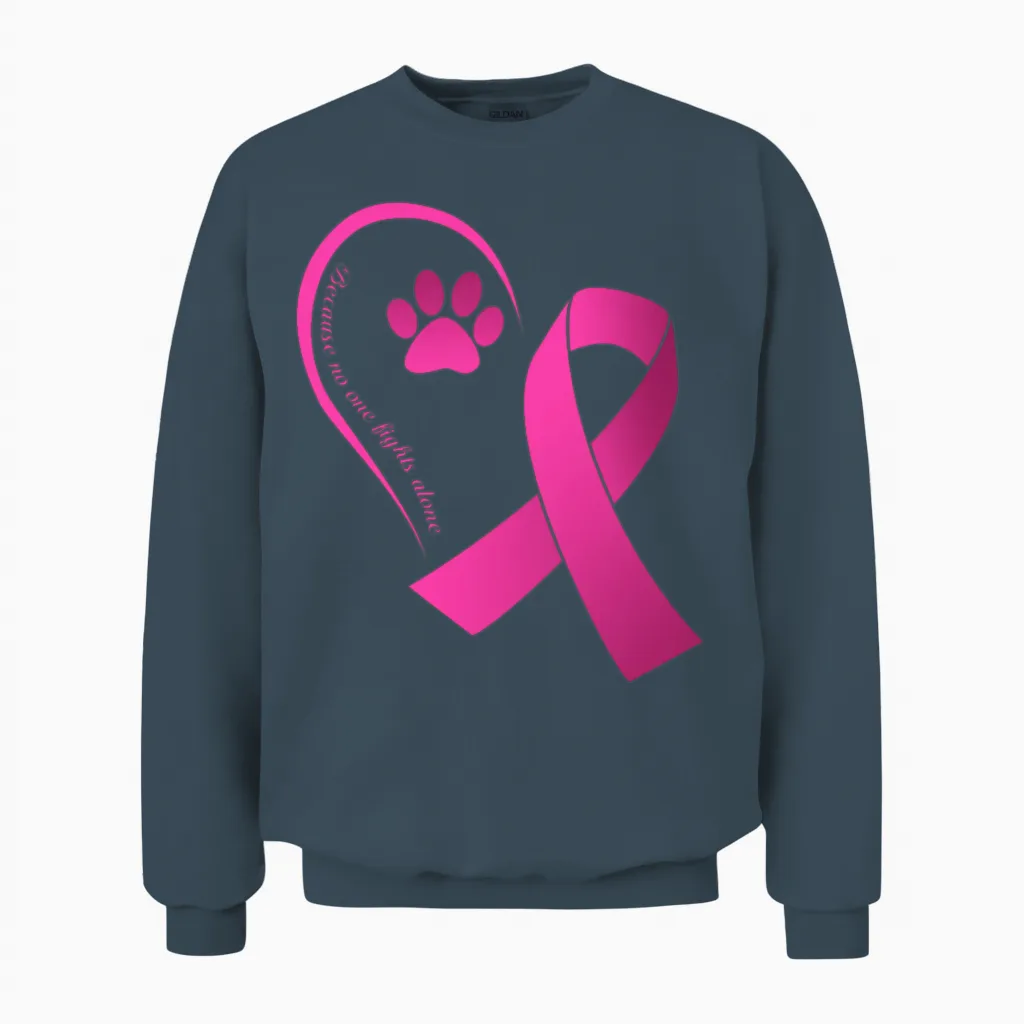 Because No One Fights Alone Dog Paws Breast Cancer Unisex Sweatshirt in Dark Heather