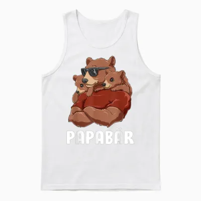 Papa Bear Sibling Clamp Daughter Son Dad Father's Day T-Shirt, Black Unisex Tank Top - White