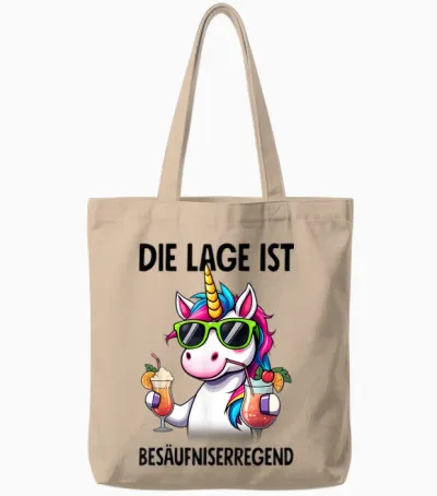 Die Lage Ist Besäufniserregend Mit Einhorn T-Shirt - Unisex - Weiß - S - Kurzarm - T-Shirt - Cartoon - Frühling, Sommer Tote Bags - Natural