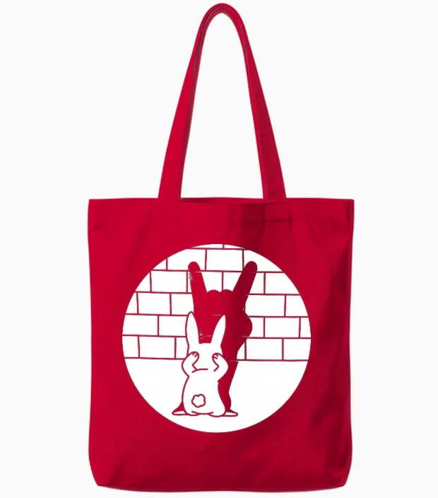 Lapin De Pâques Drôle Heavy Metal Fan Rock Festival Lapin T-Shirt Haut De Gamme Tote Bags in Red