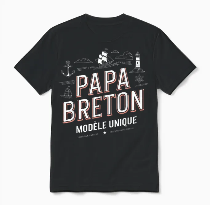 Papa Breton Unique Model Father's Day Gift Unisex T-Shirt in Black