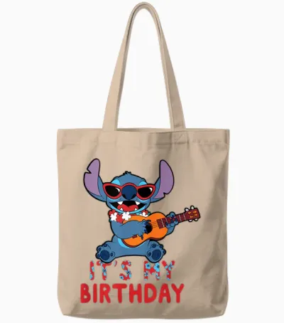 Disney Lilo & Stitch Tropical Party It's My Birthday T-Shirt, Black, S Tote Bags - Natural
