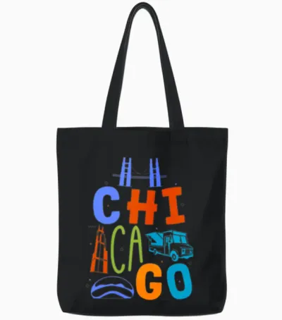 Chicago Souvenir Skyline Illinois Chícago Tote Bags - Black