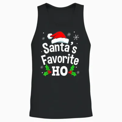 Funny Christmas Santa's Favorite Ho Naughty Pajama Black Unisex Adult Cotton Polyester Short Sleeve T-Shirt Small Unisex Tank Top - Black