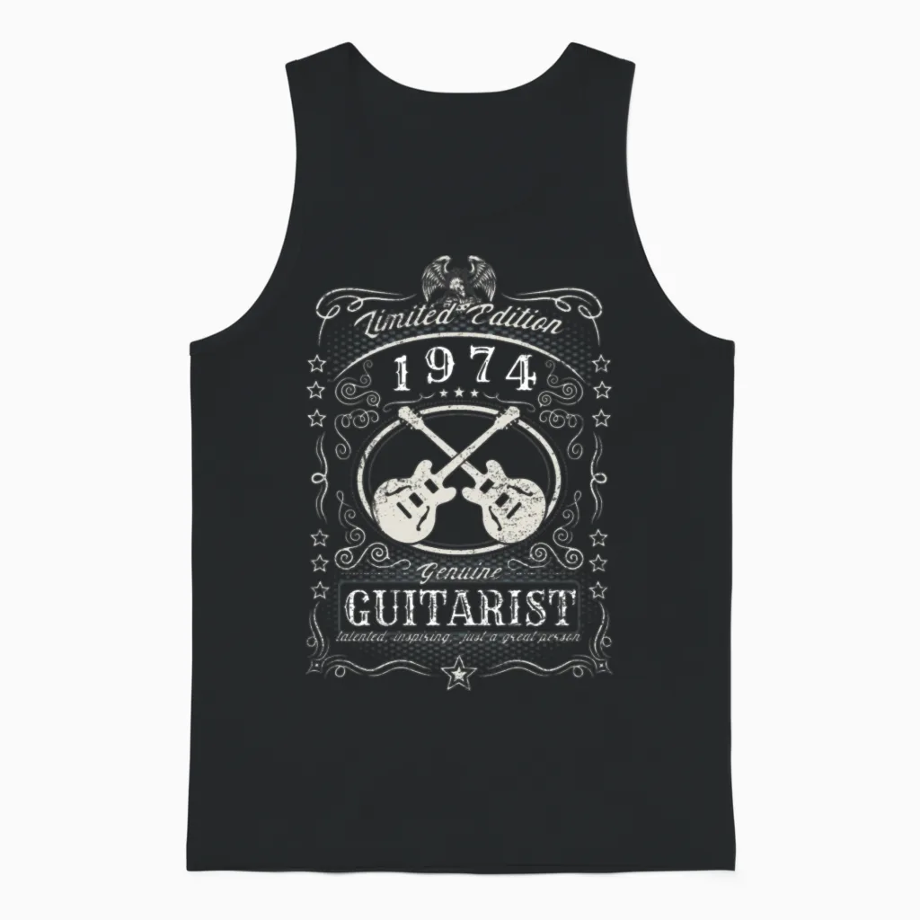 Vintage 1974 Guitarist Birthday Gift Guitar Player Unisex Tank Top in Black