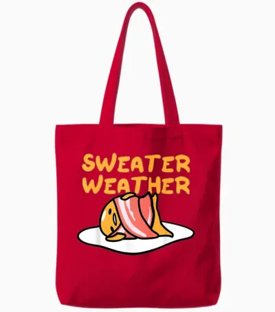 Gudetama Sweater Weather Bacon Tote Bags - Red