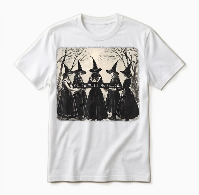 The Girl Will Be a Girl Funny Witch Witchy Vibes T-Shirt, Black Unisex T-Shirt in White