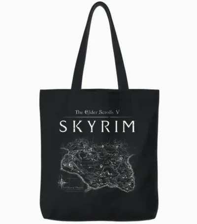 Skyrim Province Map Video Game Tote Bags - Black