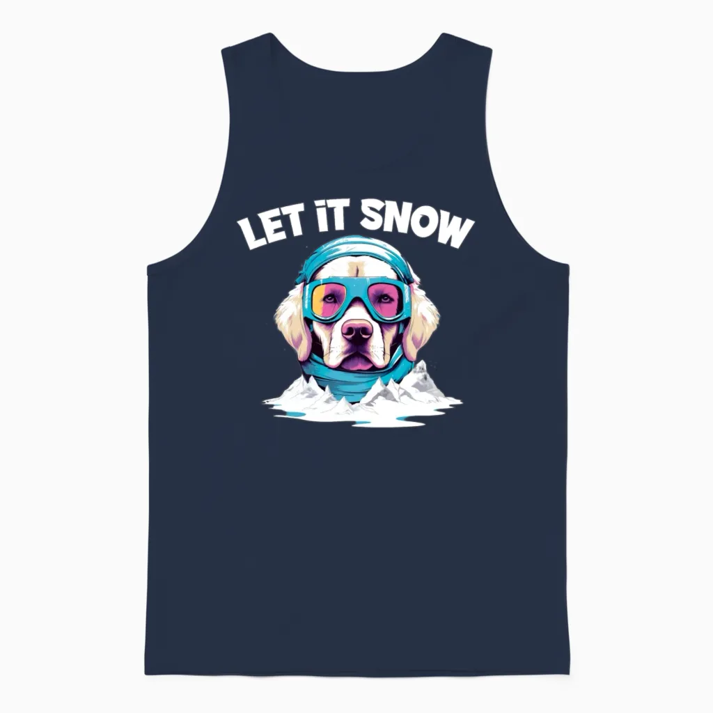 Dog with Ski Goggles Snow Snowfall for a Dog Unisex Tank Top in Navy